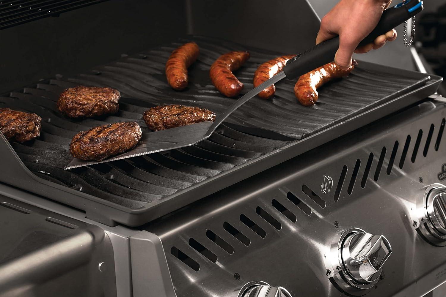 image:imageNapoleon 2 Piece Grilling Toolset Stainless Steel Ergonomic Handles Heat Safe Rubber Grip Includes Tongs Extra Long Multifunctional Spatula Detatchable Hanging Loops