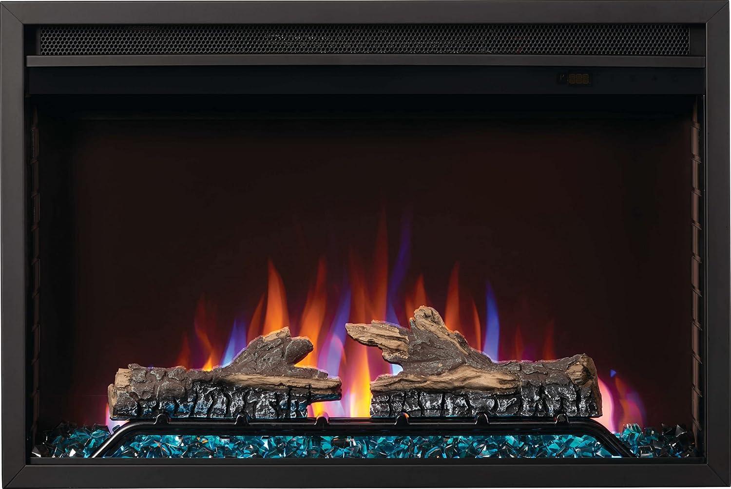 image:imageNapoleon Cineview 26 NEFB26H Builtin Electric Fireplace 26in Black Glass Front Glass Crystal Ember Bed Optional Burnt Oak Logs 3 Flame Colors 7 Ember Bed ColorsBlack