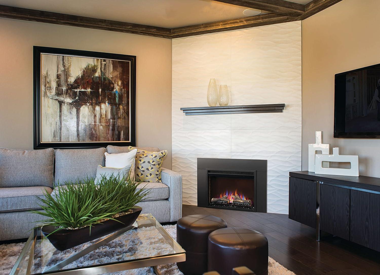 image:imageNapoleon Cineview 26 NEFB26H Builtin Electric Fireplace 26in Black Glass Front Glass Crystal Ember Bed Optional Burnt Oak Logs 3 Flame Colors 7 Ember Bed ColorsBlack