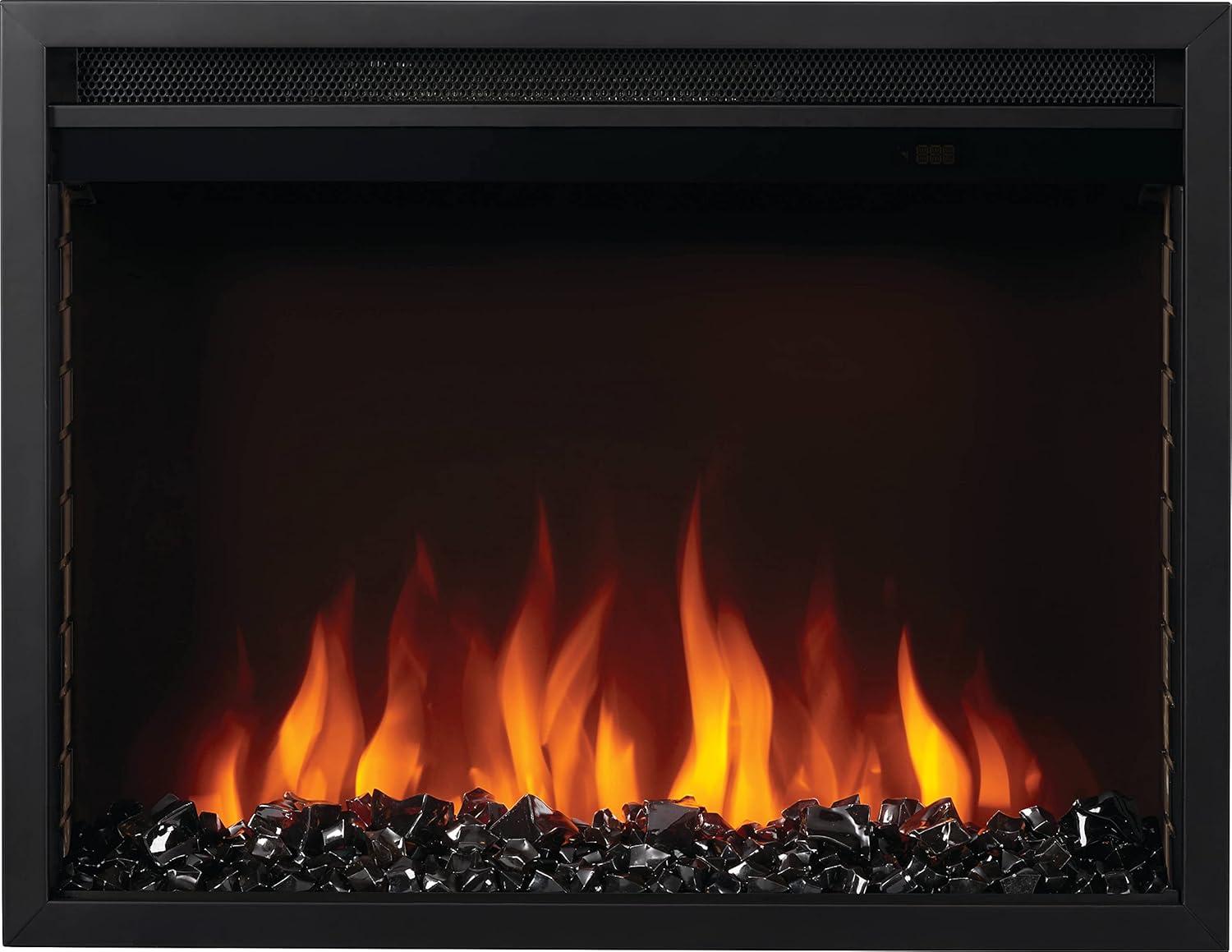 image:imageNapoleon Cineview 26 NEFB26H Builtin Electric Fireplace 26in Black Glass Front Glass Crystal Ember Bed Optional Burnt Oak Logs 3 Flame Colors 7 Ember Bed ColorsBlack