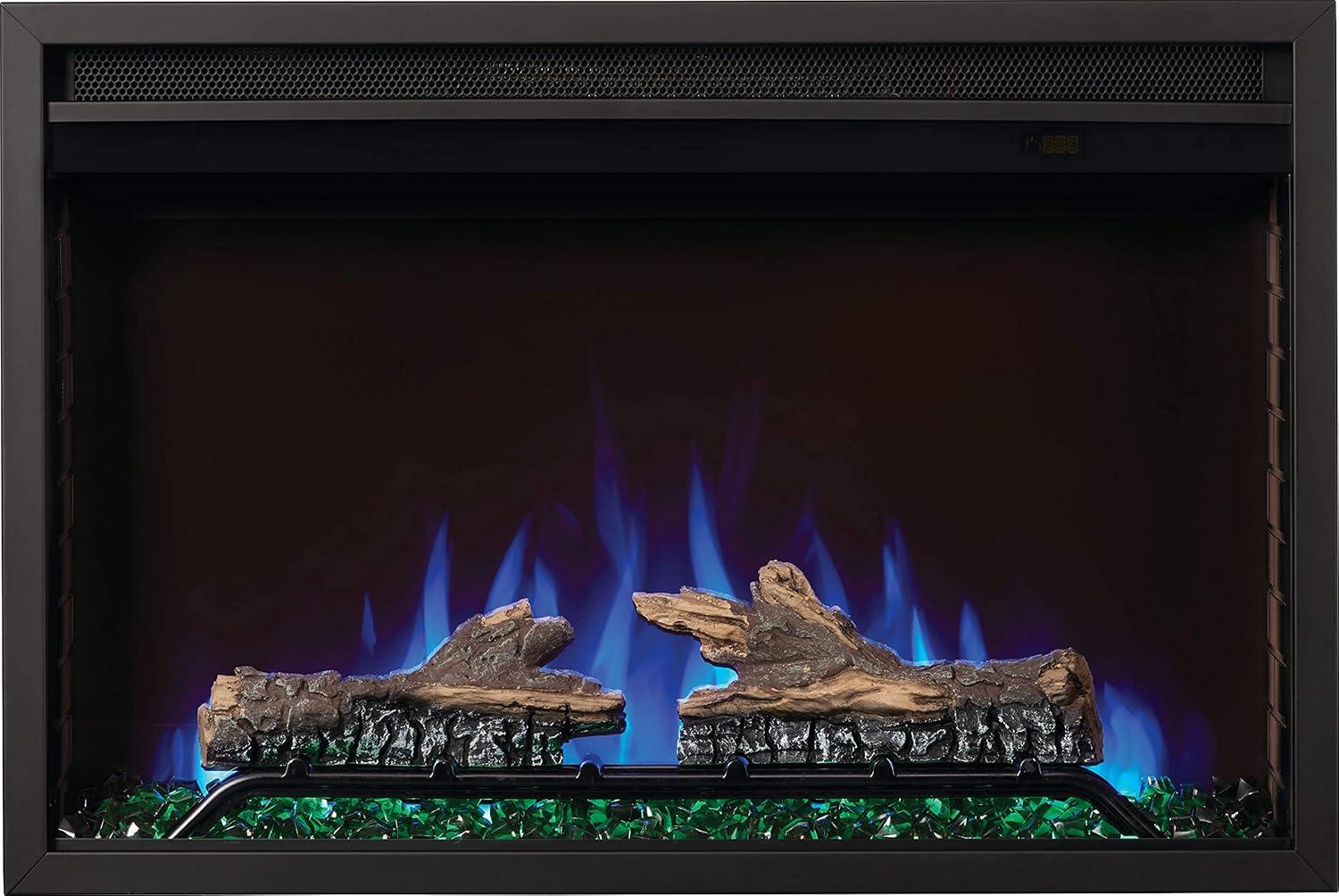 image:imageNapoleon Cineview 26 NEFB26H Builtin Electric Fireplace 26in Black Glass Front Glass Crystal Ember Bed Optional Burnt Oak Logs 3 Flame Colors 7 Ember Bed ColorsBlack