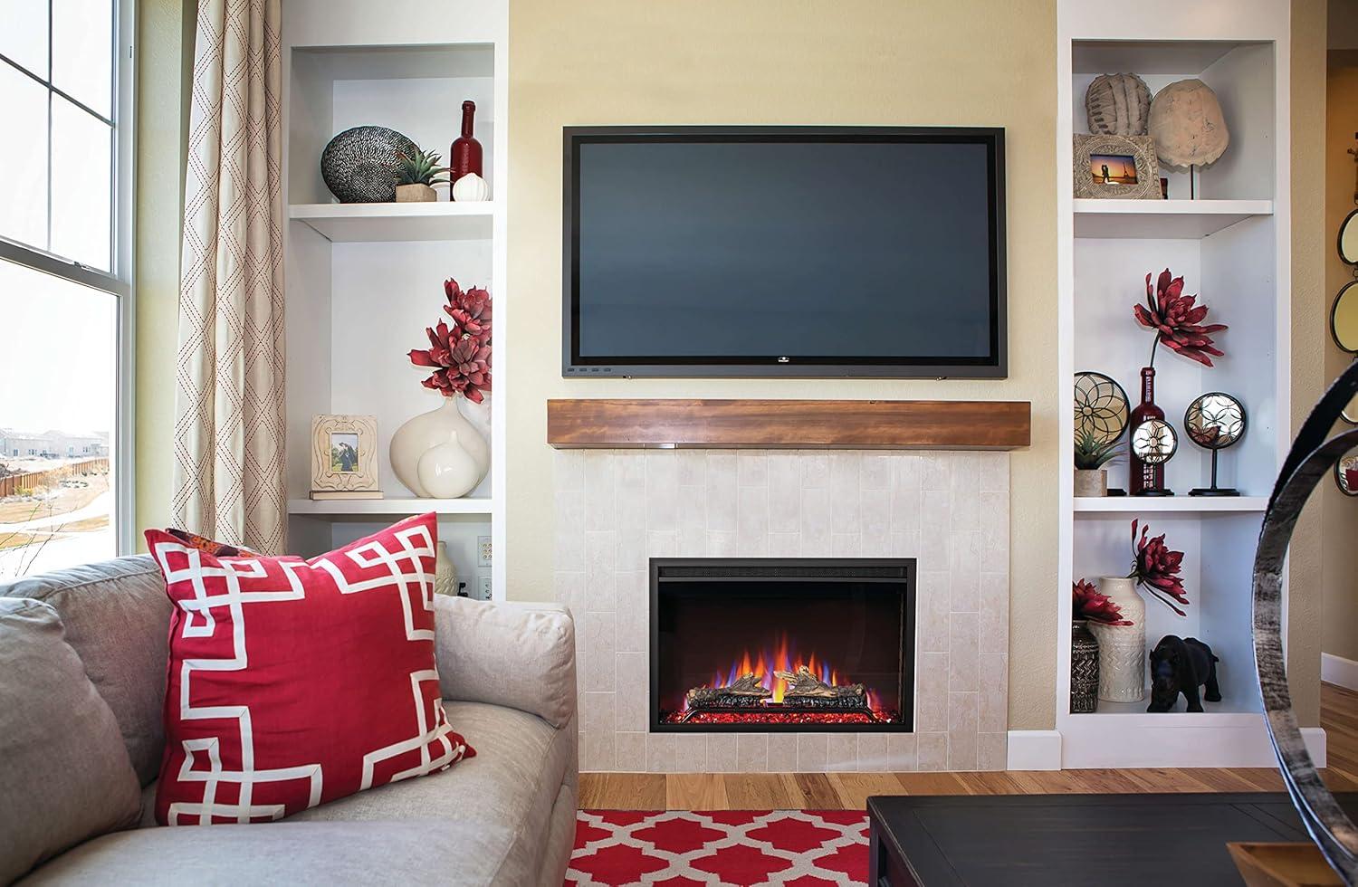 image:imageNapoleon Cineview 26 NEFB26H Builtin Electric Fireplace 26in Black Glass Front Glass Crystal Ember Bed Optional Burnt Oak Logs 3 Flame Colors 7 Ember Bed ColorsBlack