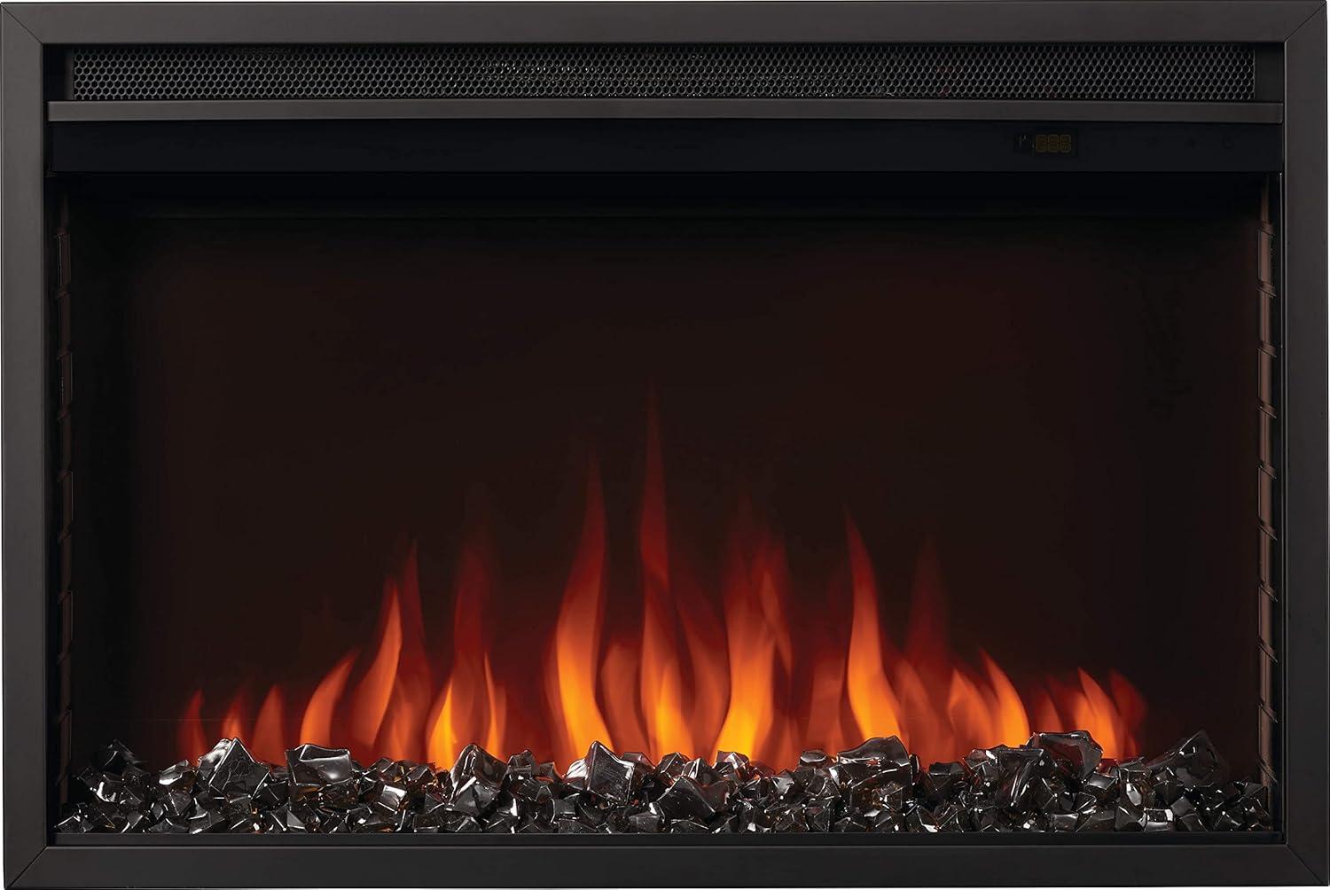 image:imageNapoleon Cineview 26 NEFB26H Builtin Electric Fireplace 26in Black Glass Front Glass Crystal Ember Bed Optional Burnt Oak Logs 3 Flame Colors 7 Ember Bed ColorsBlack