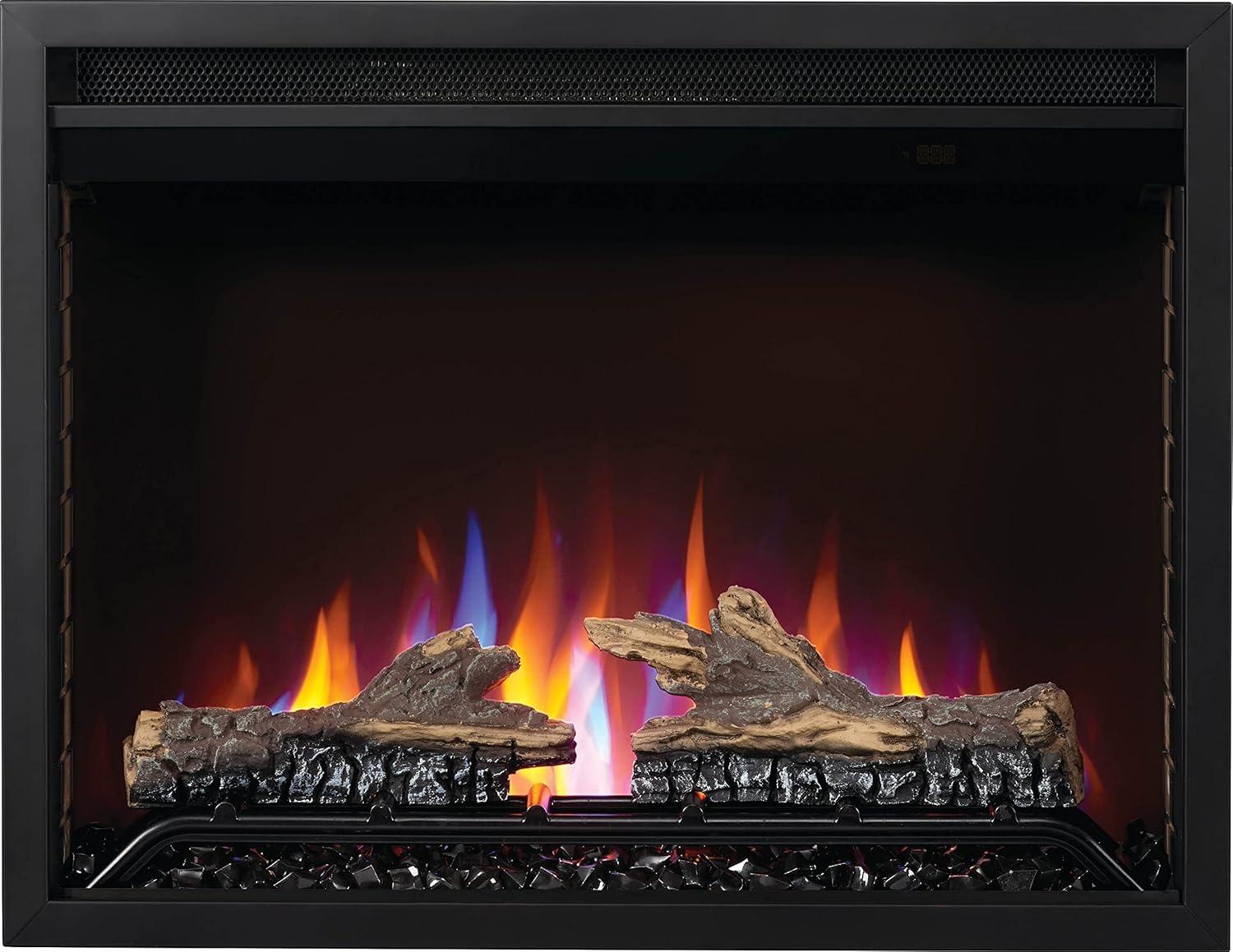 image:imageNapoleon Cineview 26 NEFB26H Builtin Electric Fireplace 26in Black Glass Front Glass Crystal Ember Bed Optional Burnt Oak Logs 3 Flame Colors 7 Ember Bed ColorsBlack