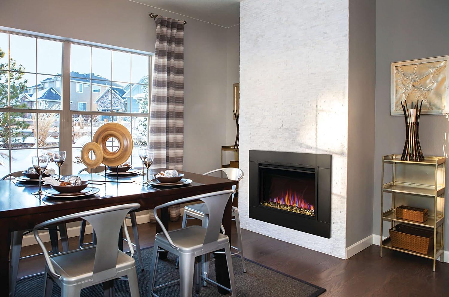 image:imageNapoleon Cineview 26 NEFB26H Builtin Electric Fireplace 26in Black Glass Front Glass Crystal Ember Bed Optional Burnt Oak Logs 3 Flame Colors 7 Ember Bed ColorsBlack