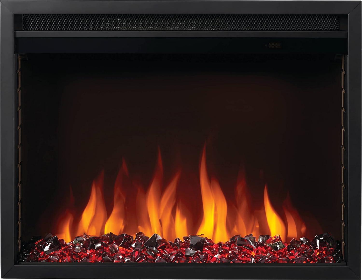 image:imageNapoleon Cineview 26 NEFB26H Builtin Electric Fireplace 26in Black Glass Front Glass Crystal Ember Bed Optional Burnt Oak Logs 3 Flame Colors 7 Ember Bed ColorsBlack