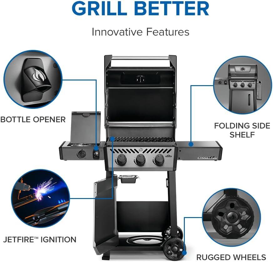 image:imageNapoleon Freestyle 365 Propane Gas Outdoor Grill with Range Side Burner Graphite Grey 4Burner BBQ for Versatile Cooking