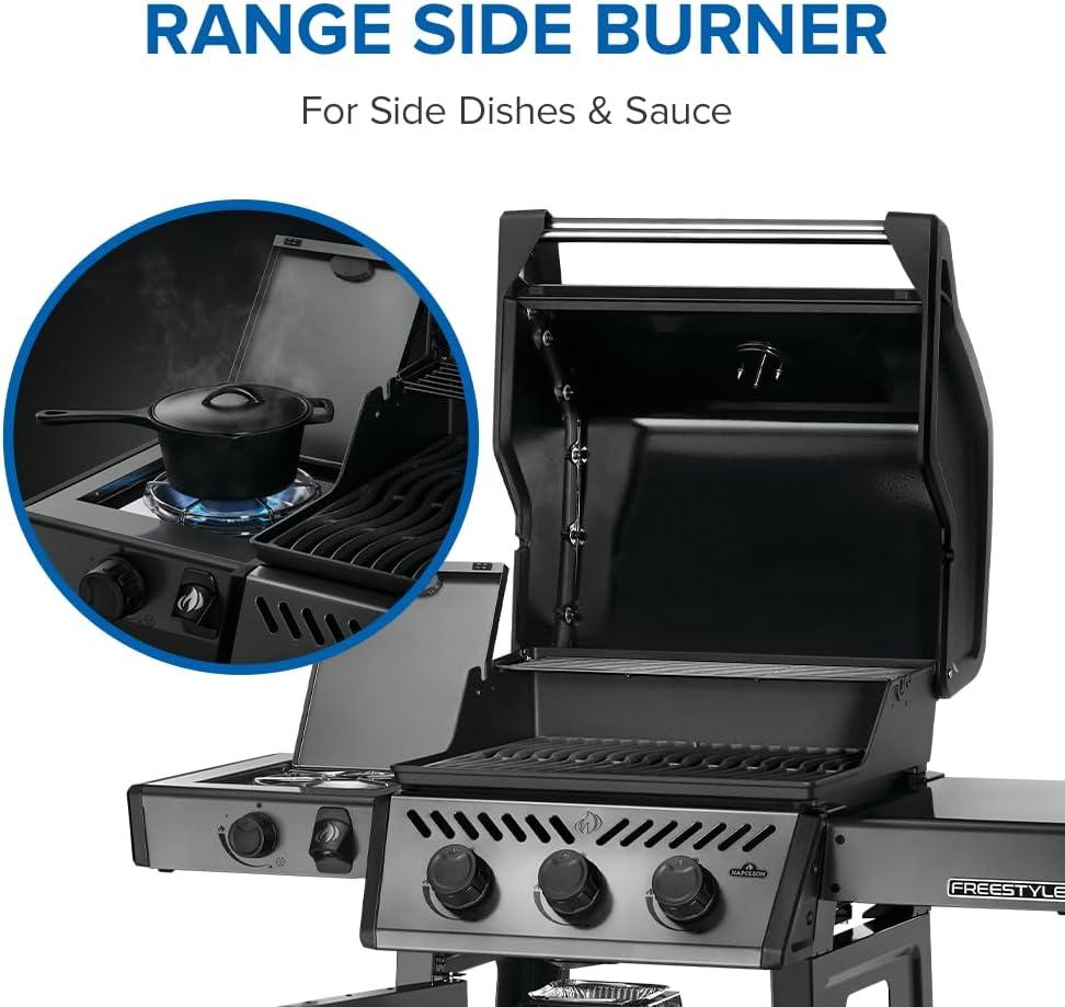 image:imageNapoleon Freestyle 365 Propane Gas Outdoor Grill with Range Side Burner Graphite Grey 4Burner BBQ for Versatile Cooking