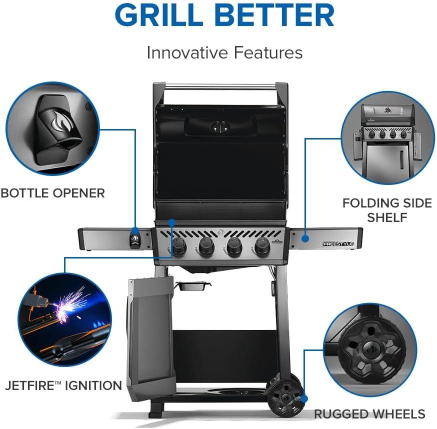 image:imageNapoleon Freestyle 425 Propane Gas Outdoor Grill Graphite Grey 4Burner Backyard BBQ for Home GrillingBlack