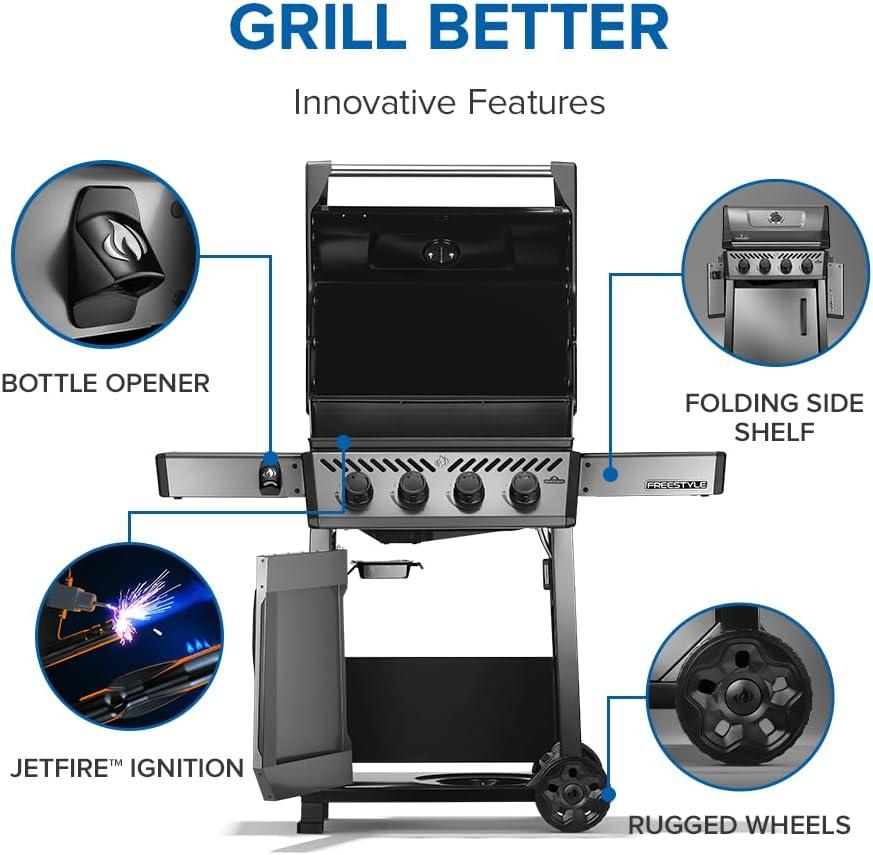 image:imageNapoleon Freestyle 425 Propane Gas Outdoor Grill Graphite Grey 4Burner Backyard BBQ for Home GrillingBlack