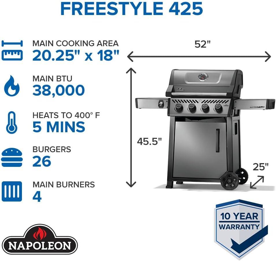 image:imageNapoleon Freestyle 425 Propane Gas Outdoor Grill Graphite Grey 4Burner Backyard BBQ for Home GrillingBlack