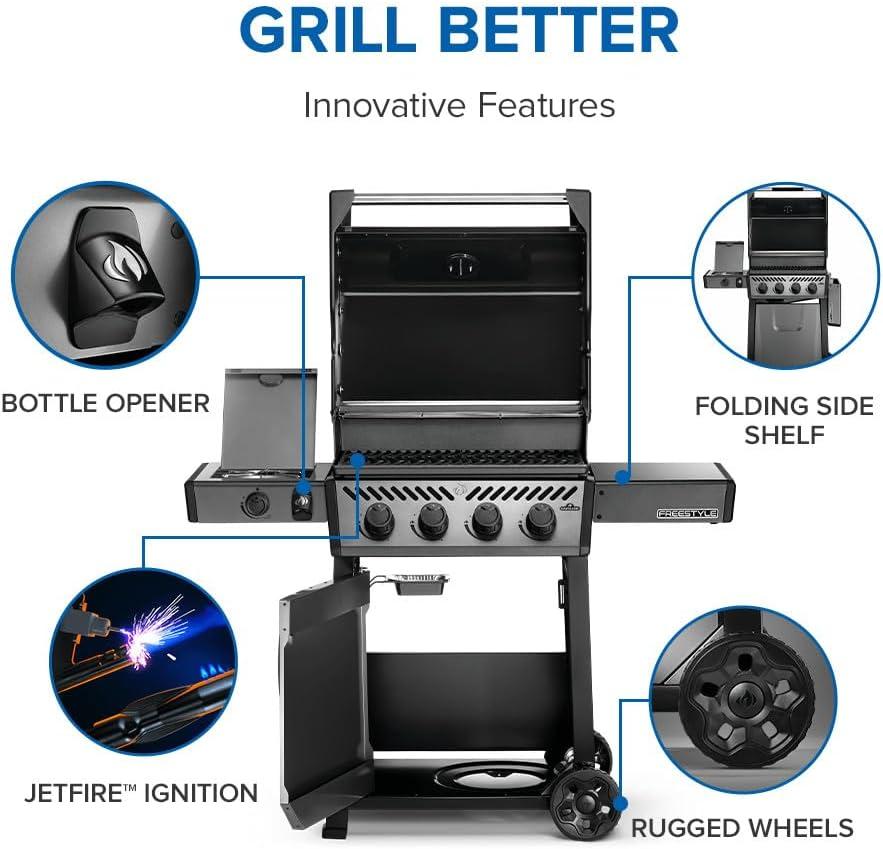 image:imageNapoleon Freestyle 425 Propane Gas Outdoor Grill Graphite Grey 4Burner Backyard BBQ for Home GrillingGraphite Grey