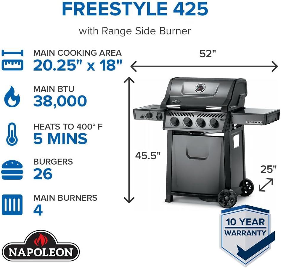 image:imageNapoleon Freestyle 425 Propane Gas Outdoor Grill Graphite Grey 4Burner Backyard BBQ for Home GrillingGraphite Grey