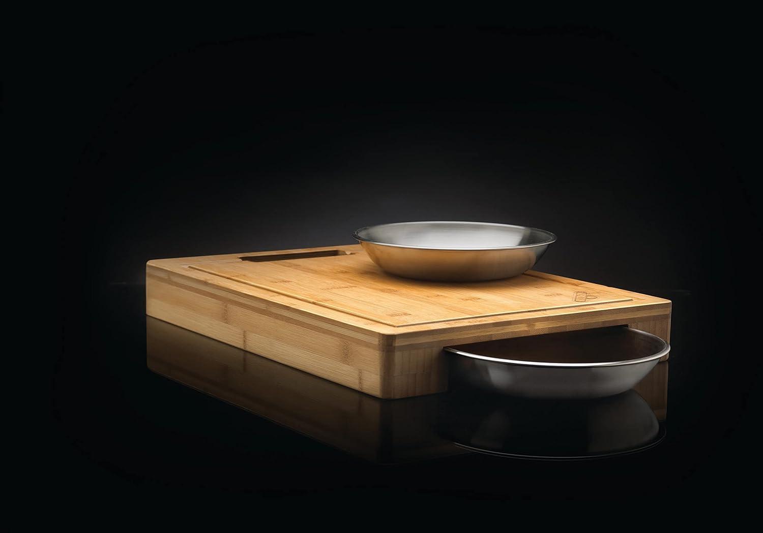 image:imageNapoleon PRO Bamboo Cutting Board with Stainless Steel Bowls 70012 Naturally Cutting Board with Two Stainless Steel Bowls Chopping and Carving MeatCutting Board