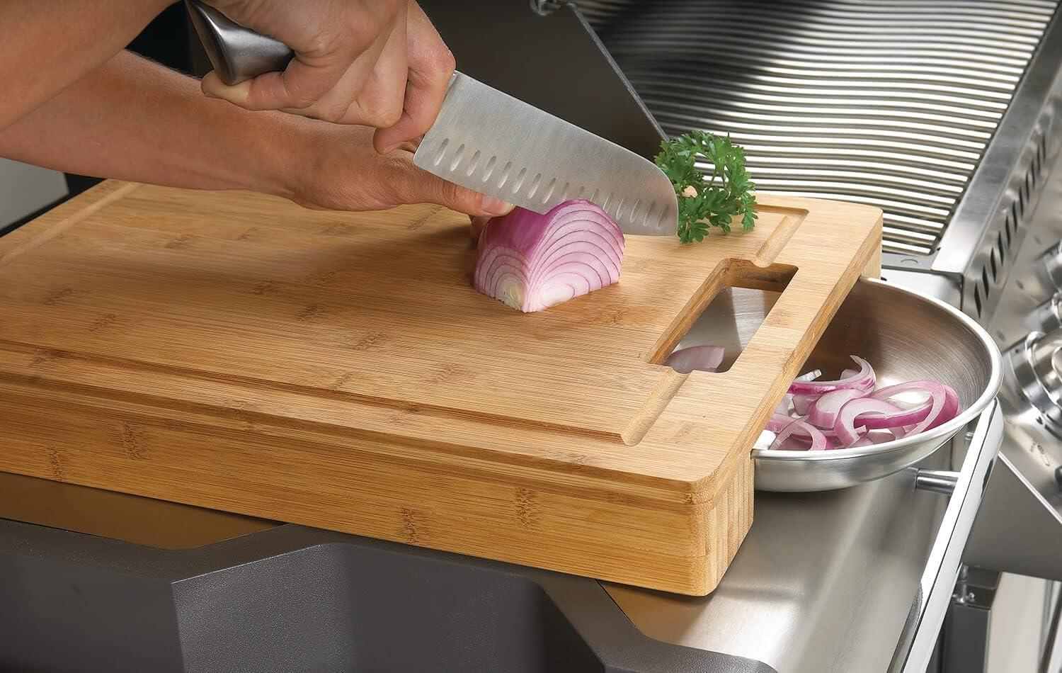 image:imageNapoleon PRO Bamboo Cutting Board with Stainless Steel Bowls 70012 Naturally Cutting Board with Two Stainless Steel Bowls Chopping and Carving MeatCutting Board
