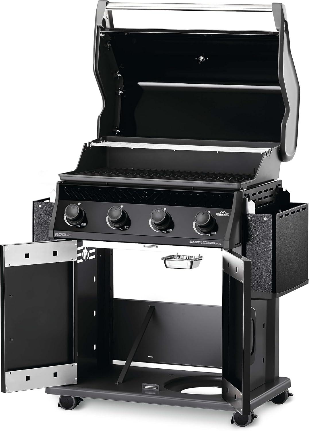 image:imageNapoleon Rogue 525 BBQ Grill Black Propane Gas R525PK1 With Four Burners Barbecue Gas Cart Folding Side shelves Instant Failsafe Ignition