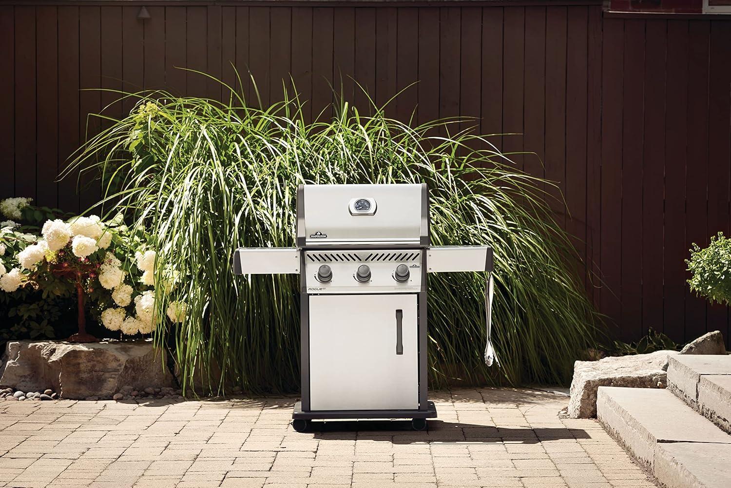 image:imageNapoleon Rogue XT 425 BBQ Grill Stainless Steel Propane Gas RXT425PSS1 With Three Burners Barbecue Gas Cart Folding Side Shelves Instant Failsafe Ignition