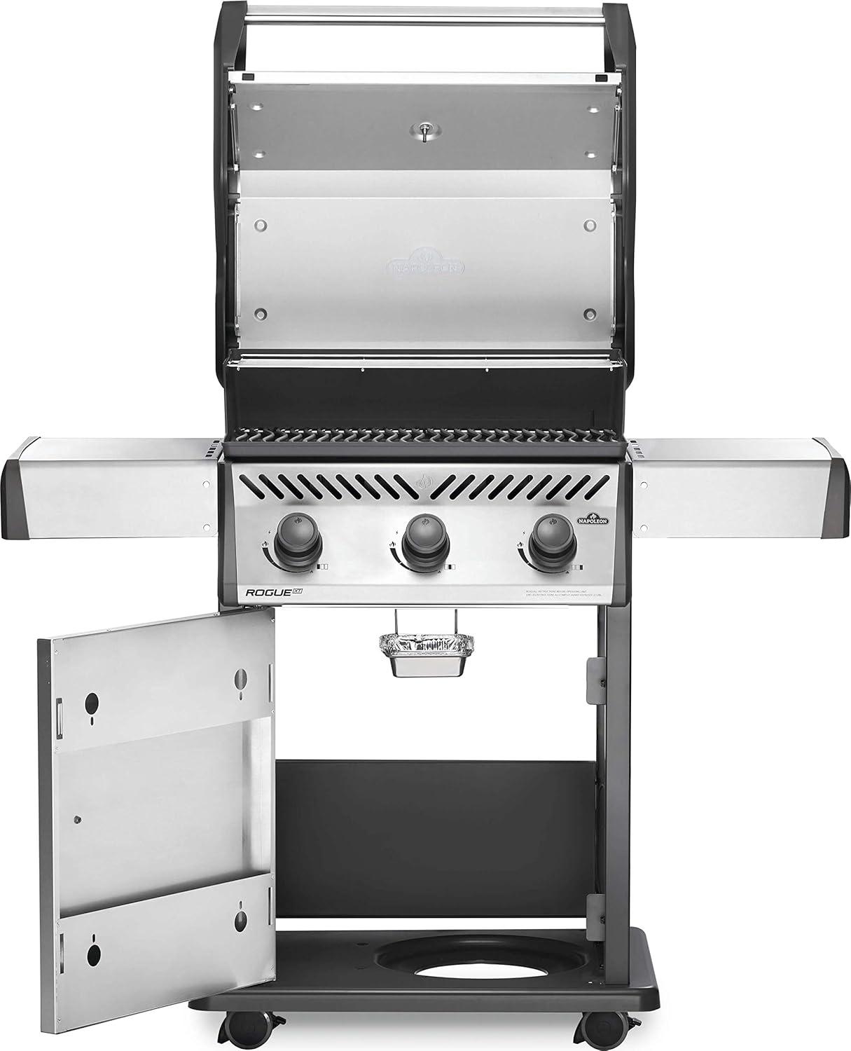 image:imageNapoleon Rogue XT 425 BBQ Grill Stainless Steel Propane Gas RXT425PSS1 With Three Burners Barbecue Gas Cart Folding Side Shelves Instant Failsafe Ignition