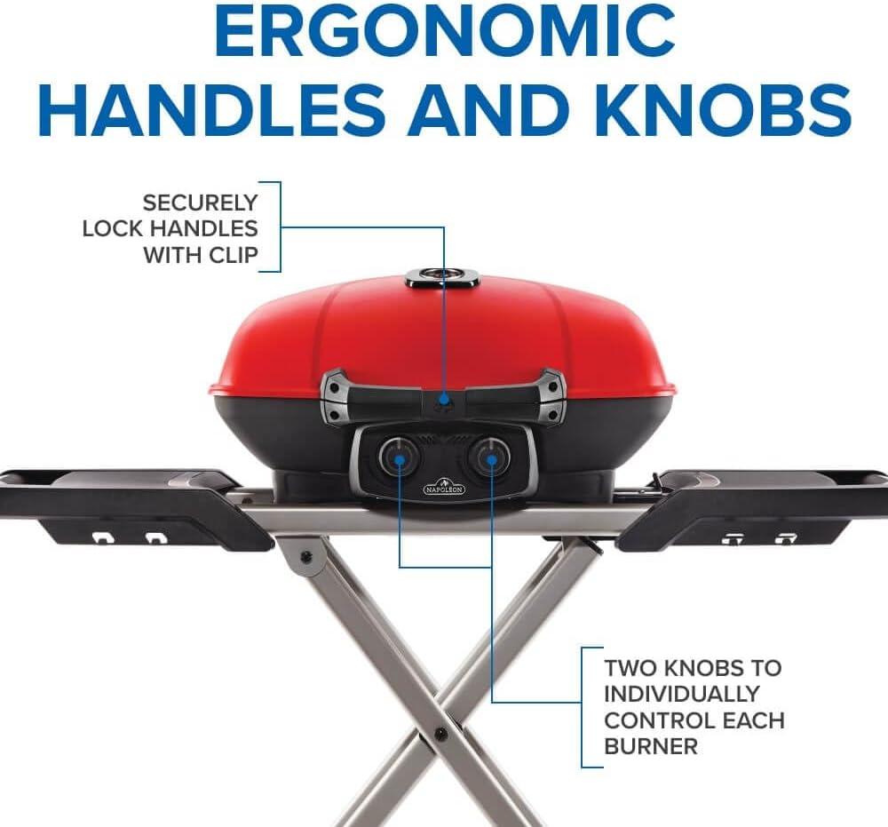 image:imageNapoleon TravelQ 285X Portable Propane Gas Grill and Scissor Cart with Griddle Red 2 Burners Tailgating Camping and Small Outdoor Spaces