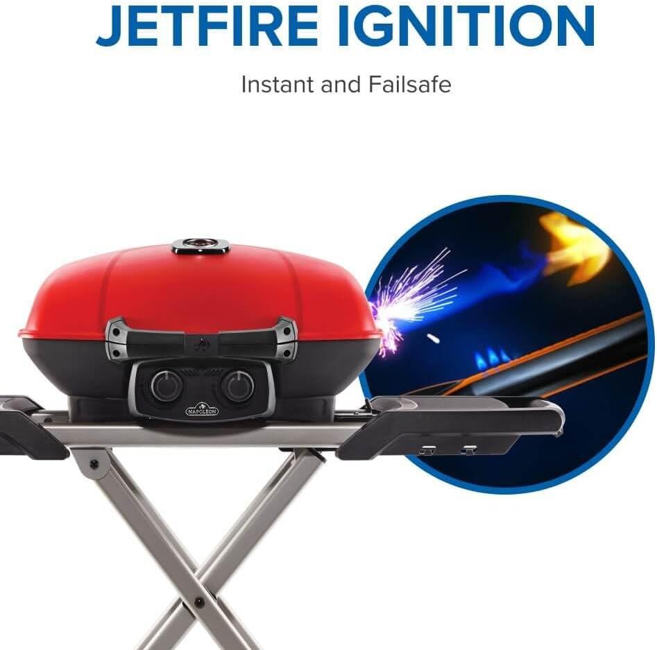 image:imageNapoleon TravelQ 285X Portable Propane Gas Grill and Scissor Cart with Griddle Red 2 Burners Tailgating Camping and Small Outdoor Spaces