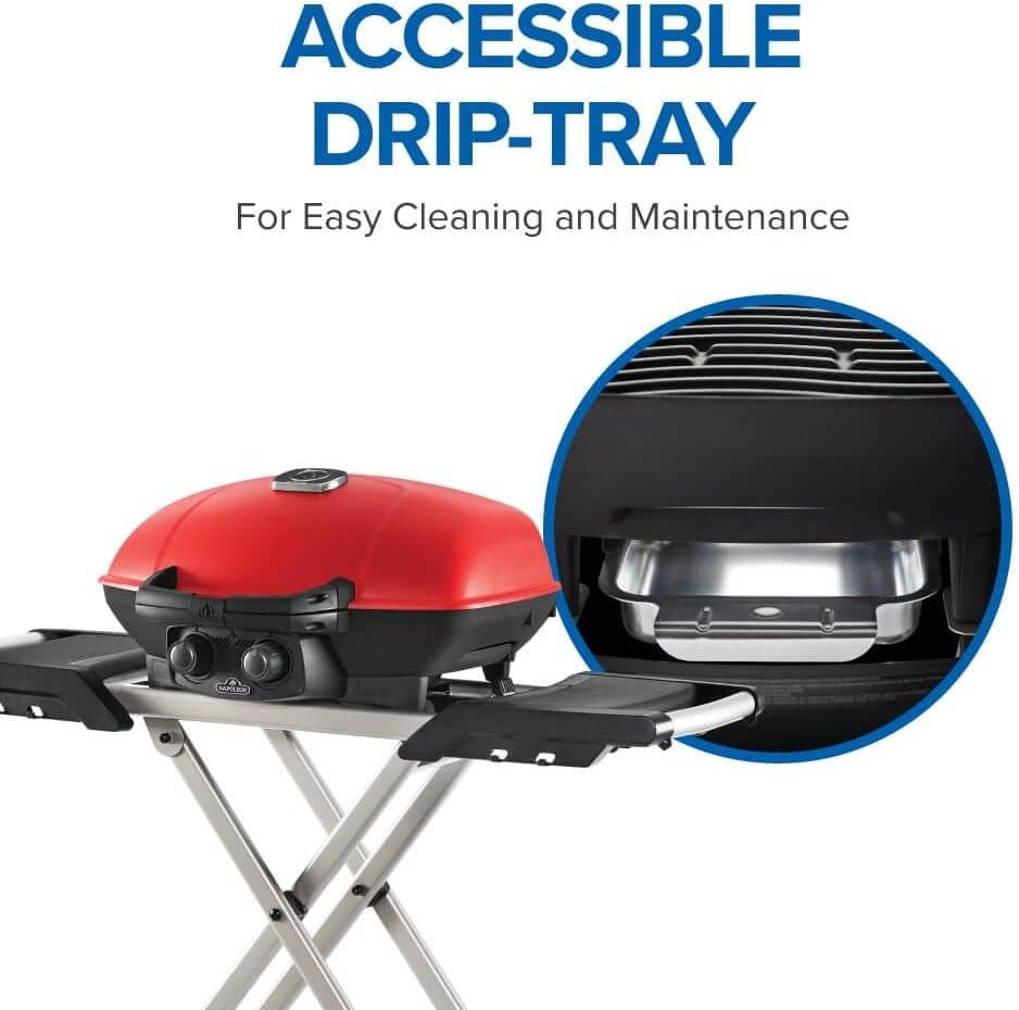 image:imageNapoleon TravelQ 285X Portable Propane Gas Grill and Scissor Cart with Griddle Red 2 Burners Tailgating Camping and Small Outdoor Spaces