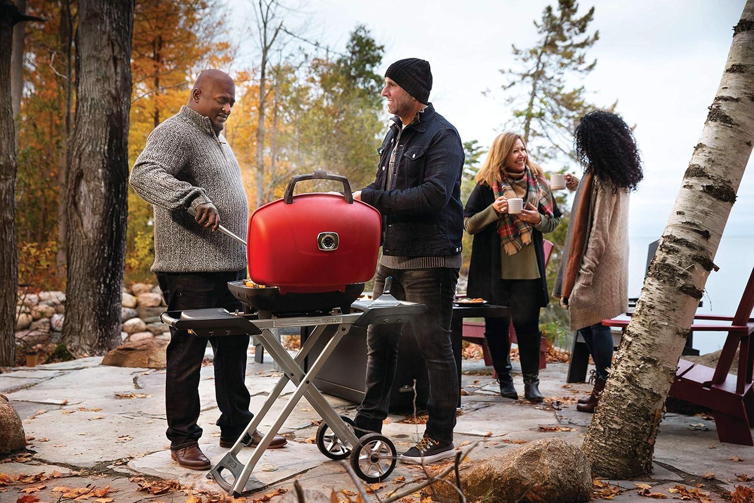 image:imageNapoleon TravelQ 285X Portable Propane Gas Grill and Scissor Cart with Griddle Red 2 Burners Tailgating Camping and Small Outdoor Spaces