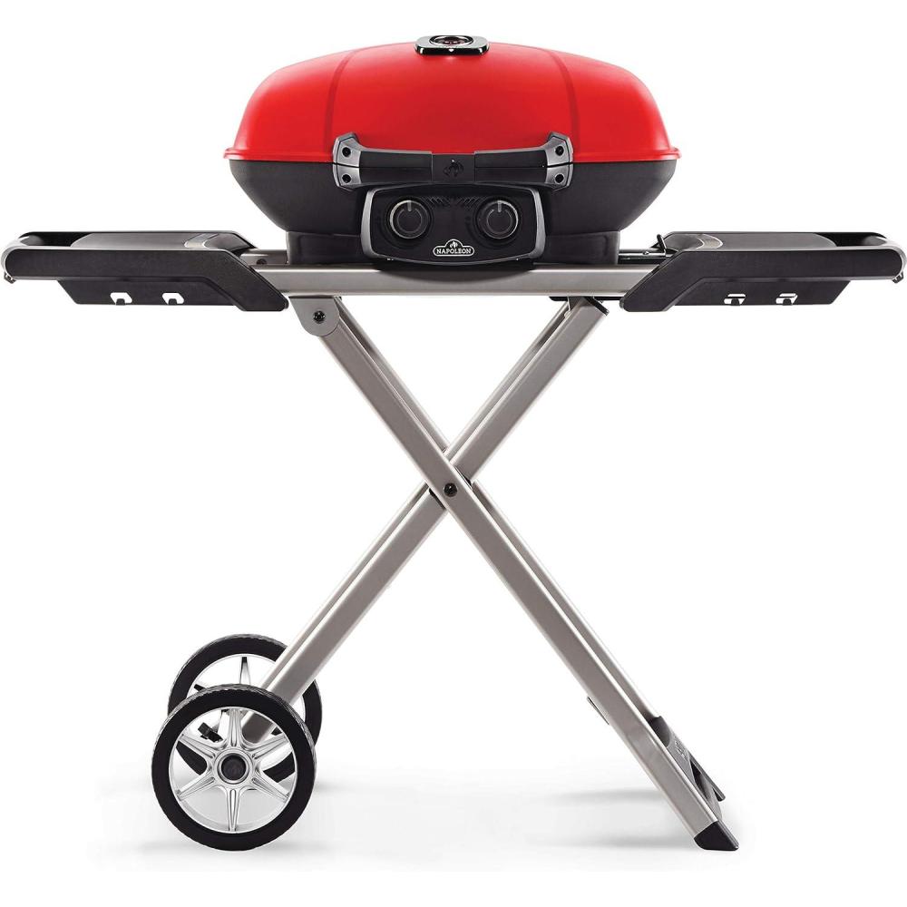 image:imageNapoleon TravelQ 285X Portable Propane Gas Grill and Scissor Cart with Griddle Red 2 Burners Tailgating Camping and Small Outdoor Spaces