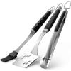 image:imageNapoleon Accessory 70036  Executive 3 Piece Toolset  Premium BBQ Grill Toolset Cast Stainless Steel Ergonomic Handles Heat Safe Rubber Grip Includes Tongs Multifunctional Spatula Basting Brush