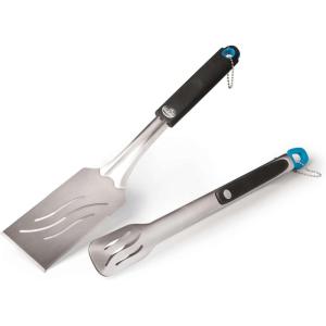 Napoleon 2 Piece Grilling Toolset – Stainless Steel, Ergonomic Handles, Heat Safe Rubber Grip, Includes Tongs, Extra Long Multifunctional Spatula, Detatchable Hanging Loops