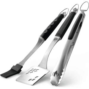 Napoleon Accessory 70036 – Executive 3 Piece Toolset – Premium BBQ Grill Toolset, Cast Stainless Steel, Ergonomic Handles, Heat Safe Rubber Grip, Includes Tongs, Multifunctional Spatula, Basting Brush