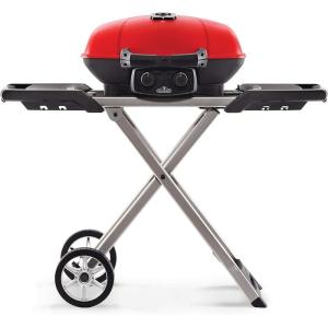Napoleon TravelQ 285X Portable Propane Gas Grill and Scissor Cart with Griddle, Red, 2 Burners, Tailgating, Camping, and Small Outdoor Spaces