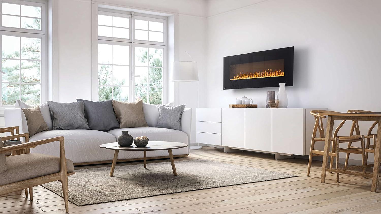 image:imageNapoleon Amano 60 NEFL60B1 Wall Hanging Electric Fireplace 60in Black Glass Front Crystal Cube Ember Bed Rocks amp Pebbles Adjustable Flame Colors Remote Included