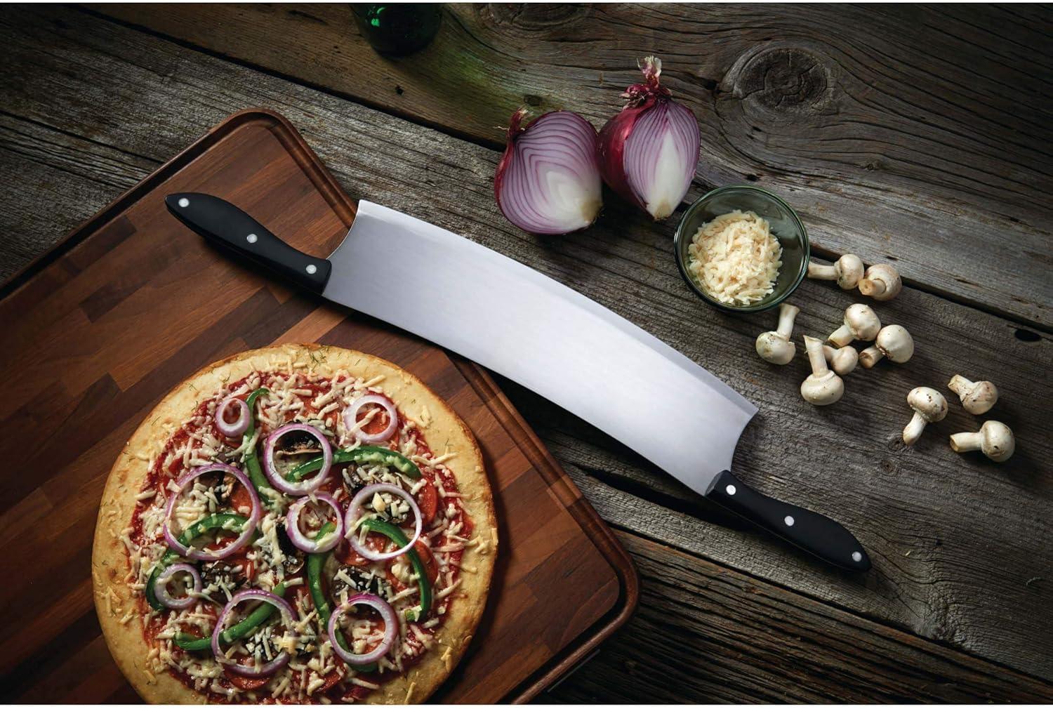 image:imageNapoleon Rocking Pizza Cutter and Chopper HalfMoon Style Blade Chop Fresh Herbs Flatbread Meat Cheese